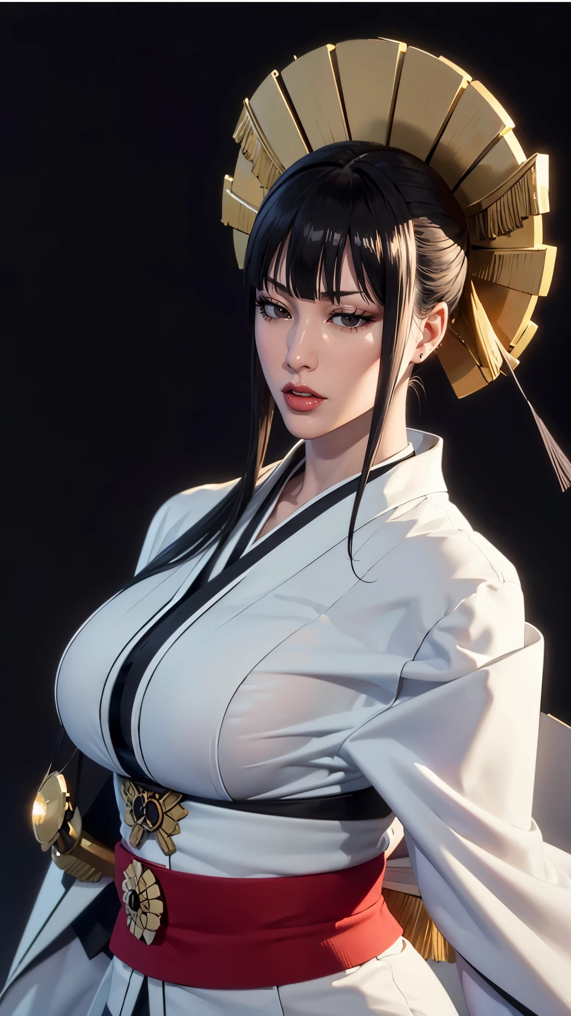 （（（完美figure，figure，solo， （（（japanese clothes, kimono, mechanical arms, extra arms,））），（（（senjumaru shutara, long hair, bangs, blunt bangs, black hair, sidelocks, (black eyes:1.5), makeup, lipstick, red lipstick,））），((masterpiece)),high resolution, ((Best quality at best))，masterpiece，quality，Best quality，（（（ Exquisite facial features，Looking at the audience,There is light in the eyes，(（（lol，confidence））)，））），型figure:1.7））），（（（Light and shadow，Huge breasts））），（（（Looking at the camera，black background，）））