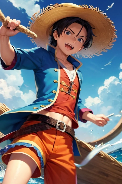 A pirate king wearing a straw hat like the main character of Shonen Jump