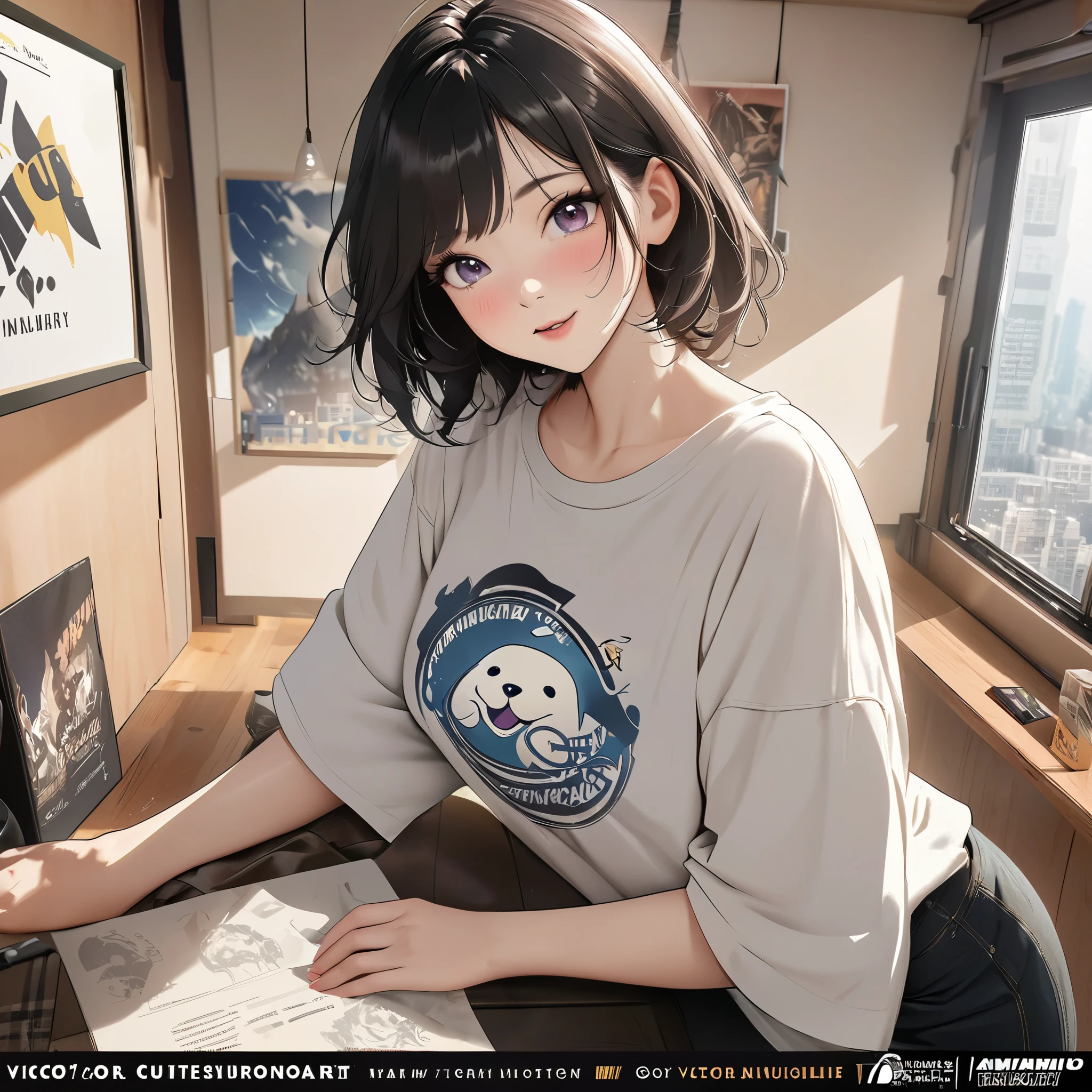 top quality, best quality, poster, rzminjourney, vector-art, High-quality illustrations by Victo Ngai(angelic cute dog)masterpiece, logo mark, round,