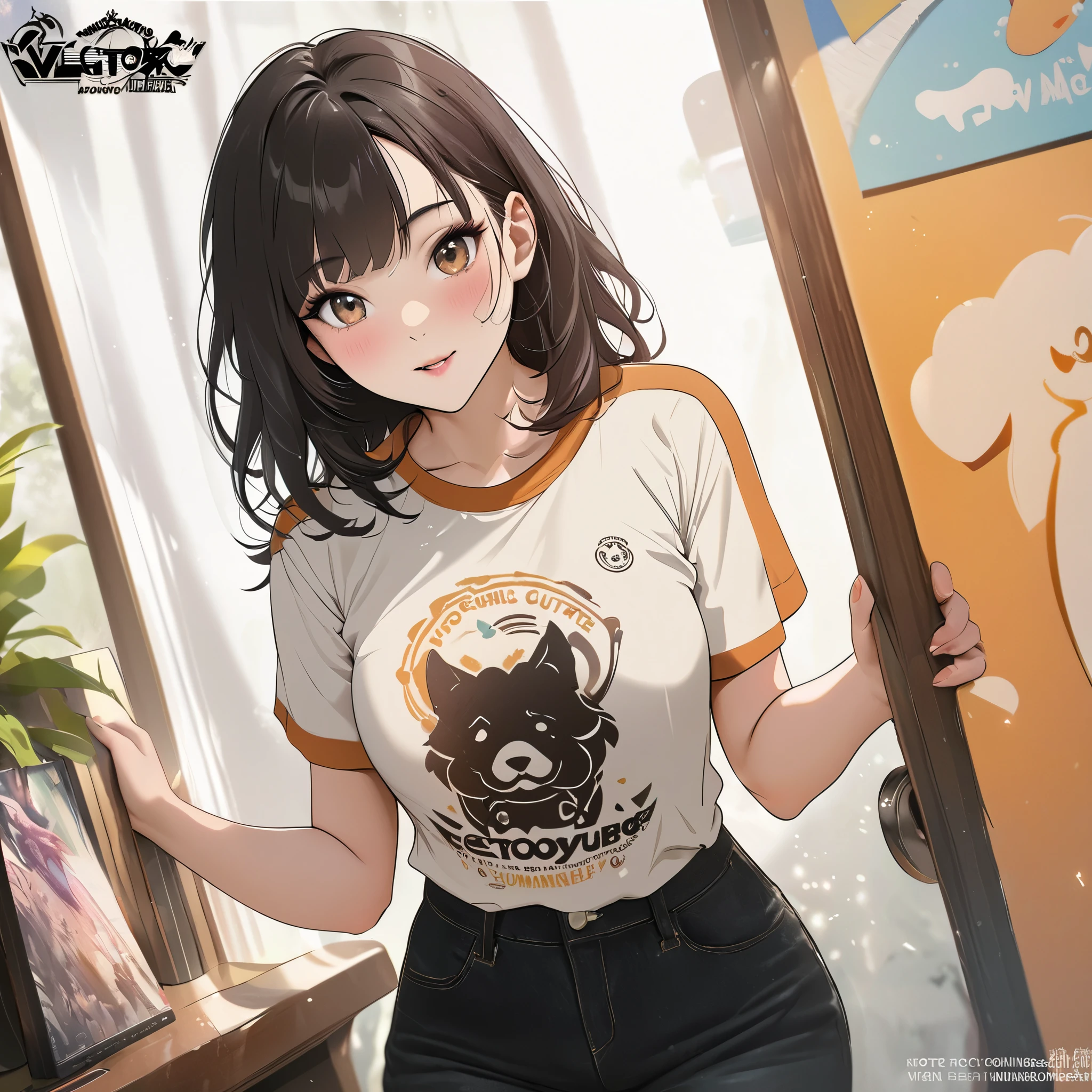 top quality, best quality, poster, rzminjourney, vector-art, High-quality illustrations by Victo Ngai(angelic cute dog)masterpiece, logo mark, round,