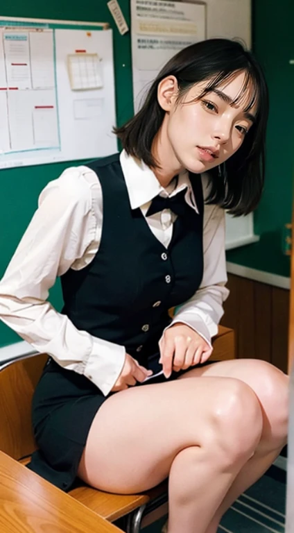 Ultra-realistic 8K CG,masterpiece,小顔のFemale Space Detective Annie、((Highly detailed background, Delicate pattern, Intricate details)),Brown mini skirt、Brown vest、Western-style clothing、Ultra mini skirt、White shorts,Female Space Detective Annie、Brown mini skirt、White panties、Squatting and raising your knees、Spread your legs wide、White pantiesがよく見える、Female Space Detective Annie、立膝で股を開いてWhite pantiesが見えている、Beautiful boobs、居合いのポーズでWhite pantiesが見える、front、Beautiful thighs、highest quality,very detailed 顔,andても美しい目 and 顔,and