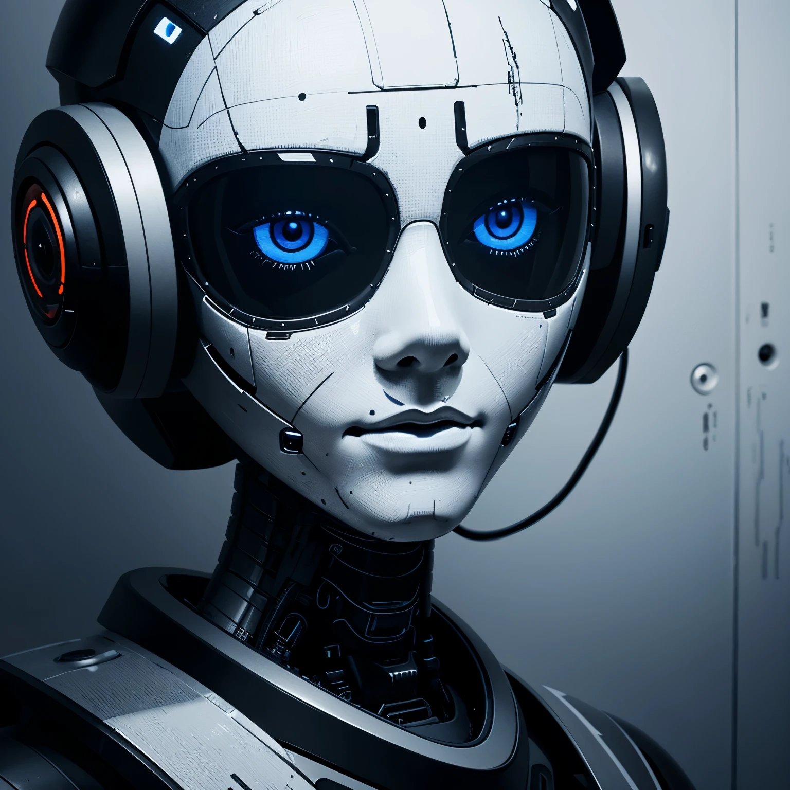 Generate a painting on artificial intelligence with both positive and negative thoughts through drawing a dark robotic painting