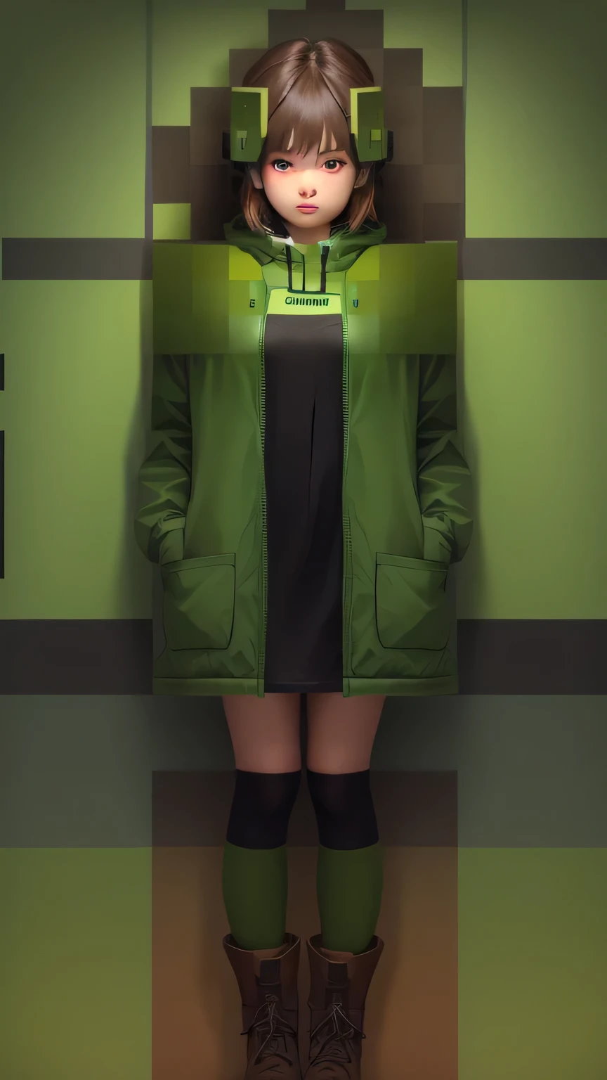 A girl in a green jacket and brown boots, Minecraft Skins,View(whole body), Beautiful Skin