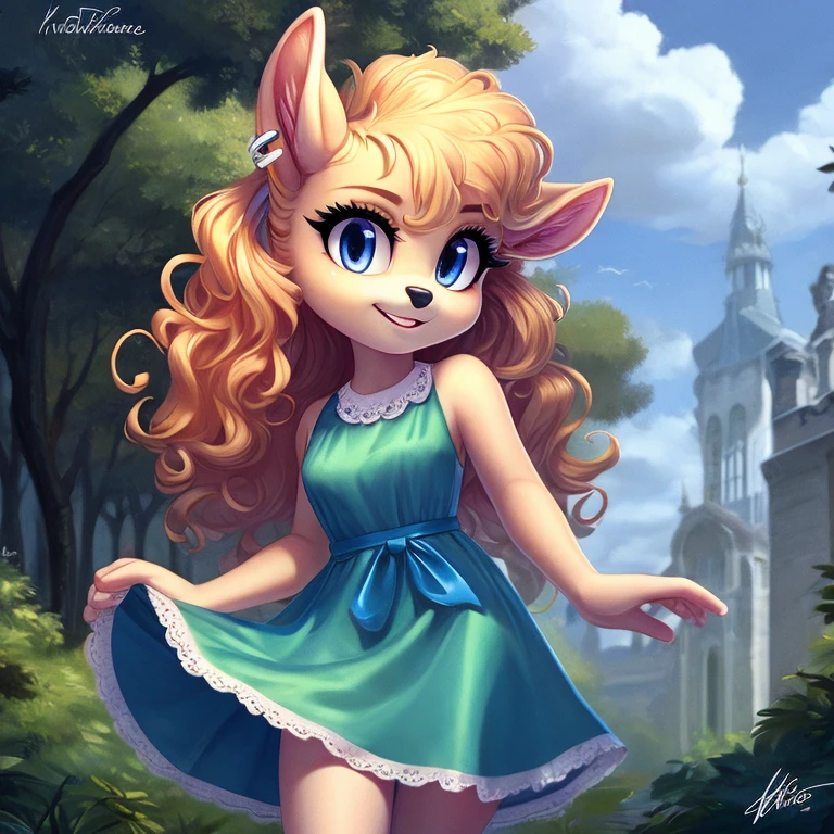 White fur, deer, curly hair, dress, high resolution, earrings,