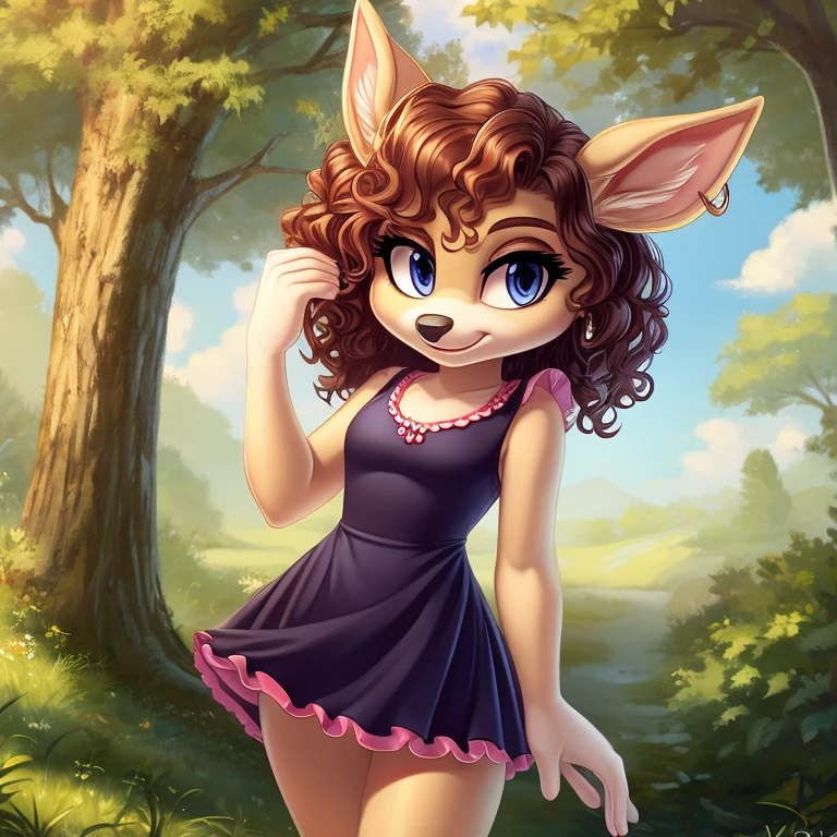 White fur, deer, curly hair, dress, high resolution, earrings,