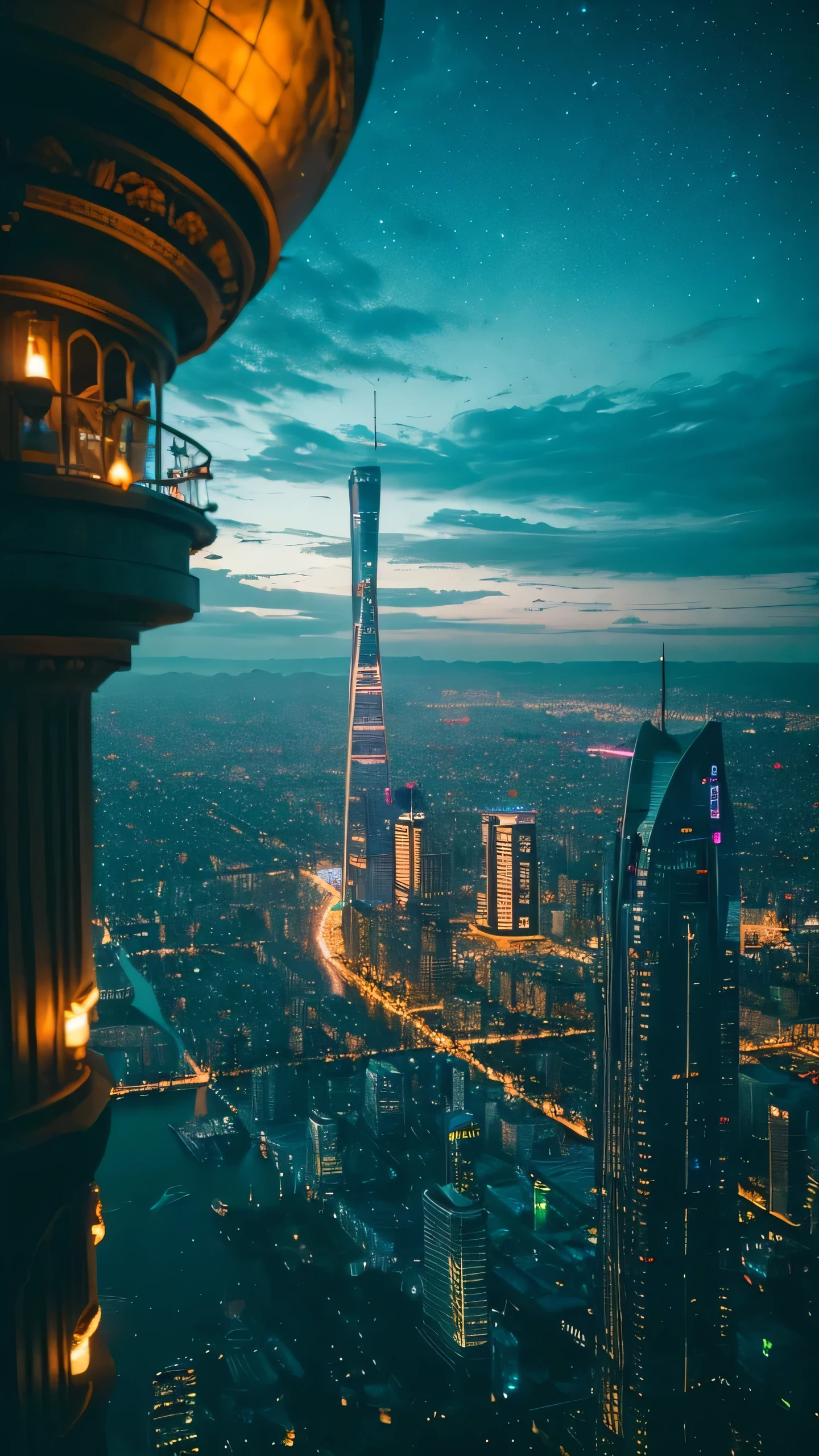 Highest quality,Fantasy,Aerial photography,future,City