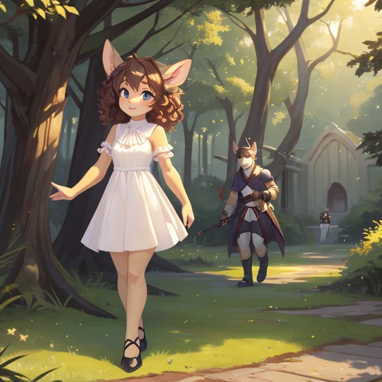 White fur, deer, curly hair, dress, high resolution, earrings,