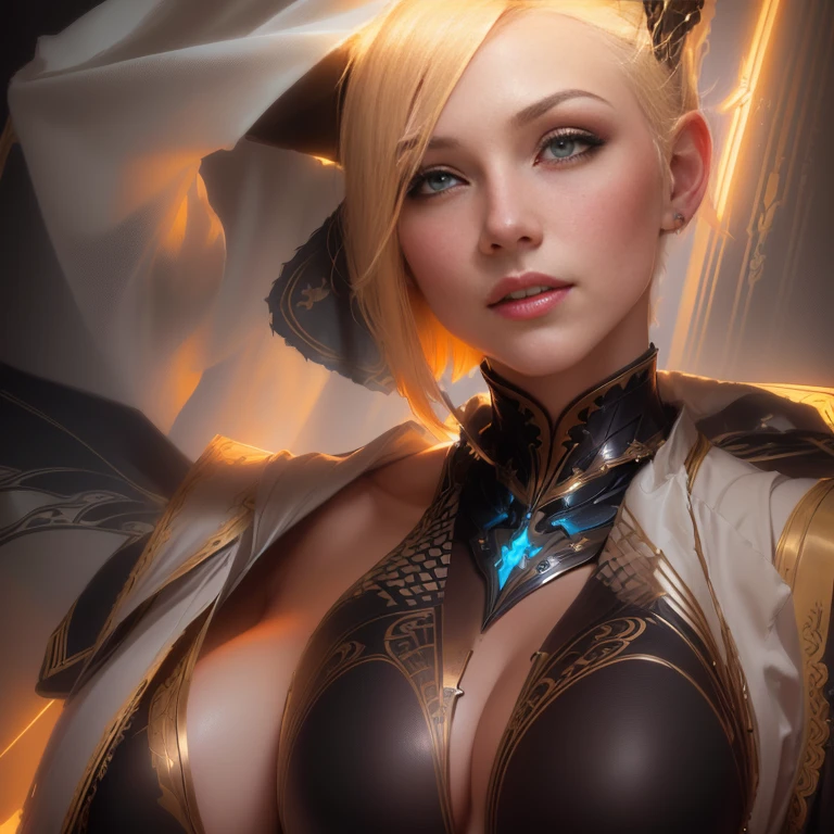 masterpiece, best quality, (extremely detailed CG unity 8k wallpaper), (best quality), (best illustration), (best shadow), absurdres, realistic lighting, (Abyss), beautiful detailed glow, art by PeterMohrBacher,, short hair, blonde