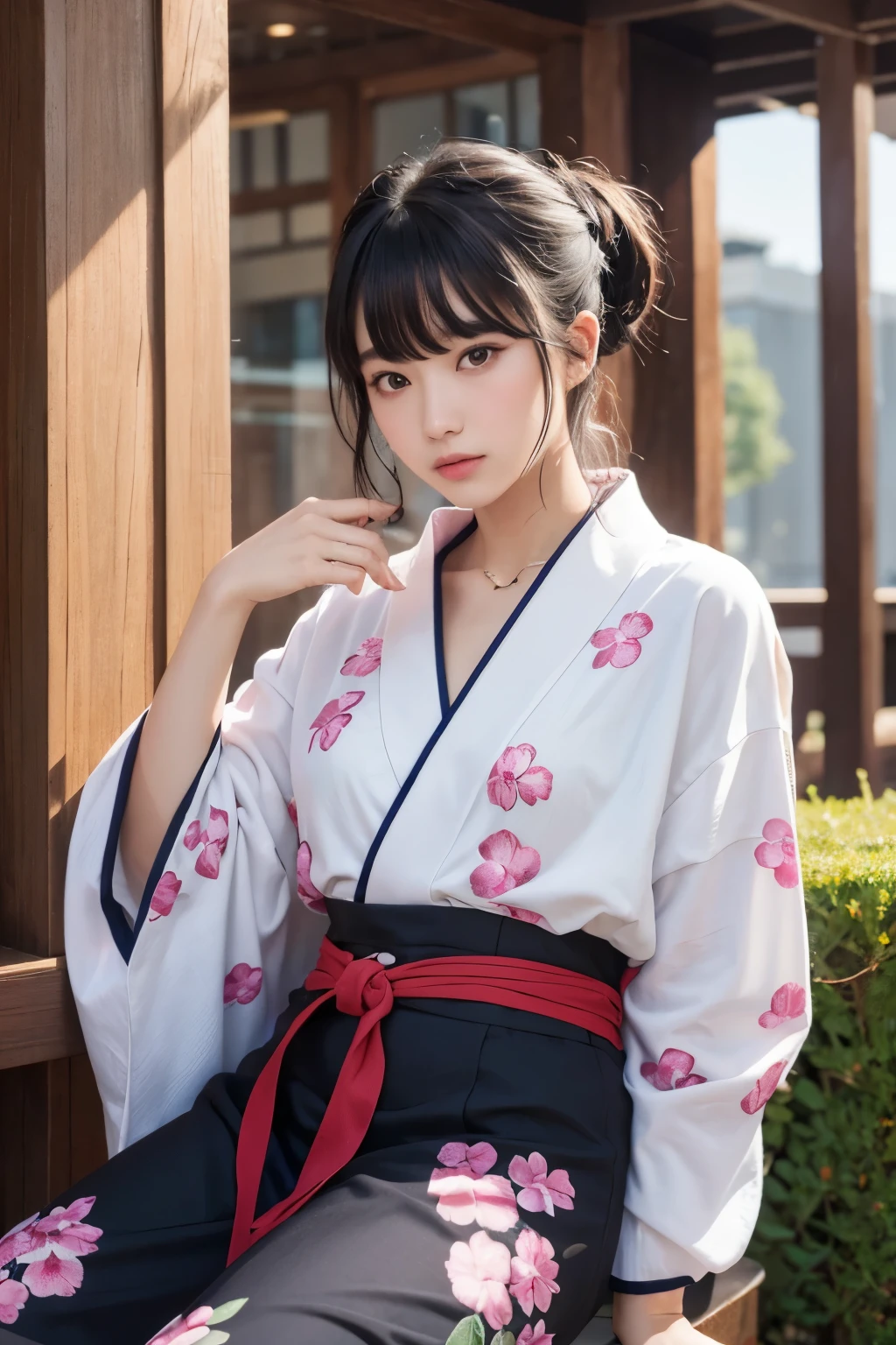 (photorealestic:1.2、best quality、in 8K)、(um homem、serve)、The man is a 20-year-old black-haired Ukrainian、Soji Okita、actor、Cherry blossom pattern yukata、muscled、(sweats:1.2)、finely detailed skin、(Cinematographic lighting)、suntan、Soft Light、Double eyelidd、(Seductive)、((agitation))