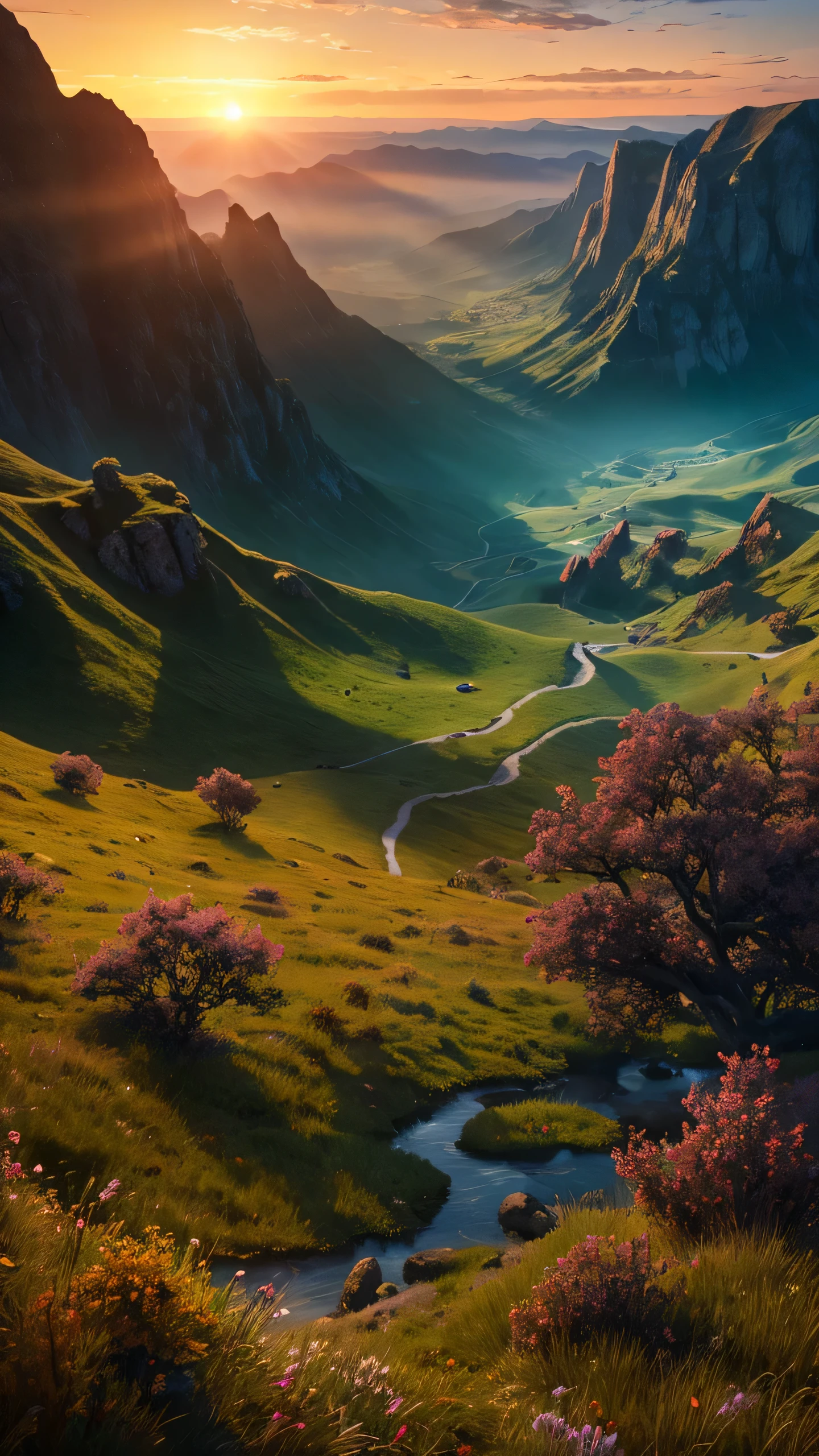Highest quality,Fantasy,vast land,Sunset