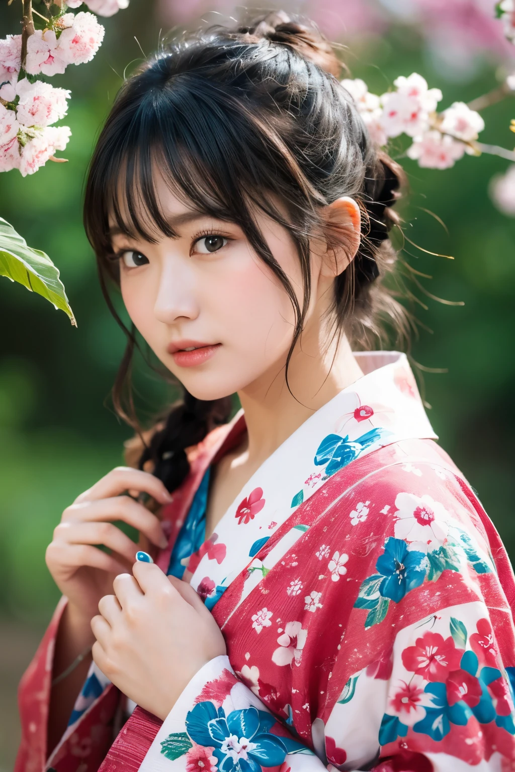 (photorealestic:1.2、best quality、in 8K)、(um homem、serve)、The man is a 20-year-old black-haired Ukrainian、Soji Okita、actor、Cherry blossom pattern yukata、muscled、(sweats:1.2)、finely detailed skin、(Cinematographic lighting)、suntan、Soft Light、Double eyelidd、(Seductive)、((agitation))