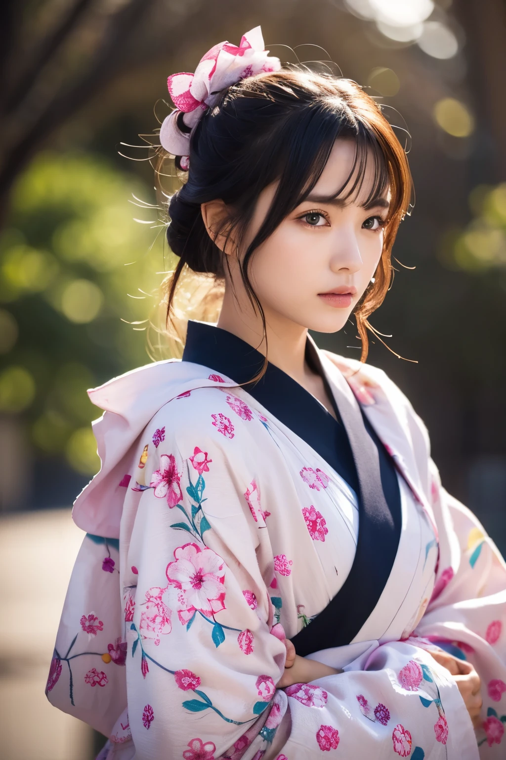 (photorealestic:1.2、best quality、in 8K)、(um homem、serve)、The man is a 20-year-old black-haired Ukrainian、Soji Okita、actor、Cherry blossom pattern yukata、muscled、(sweats:1.2)、finely detailed skin、(Cinematographic lighting)、suntan、Soft Light、Double eyelidd、(Seductive)、((agitation))