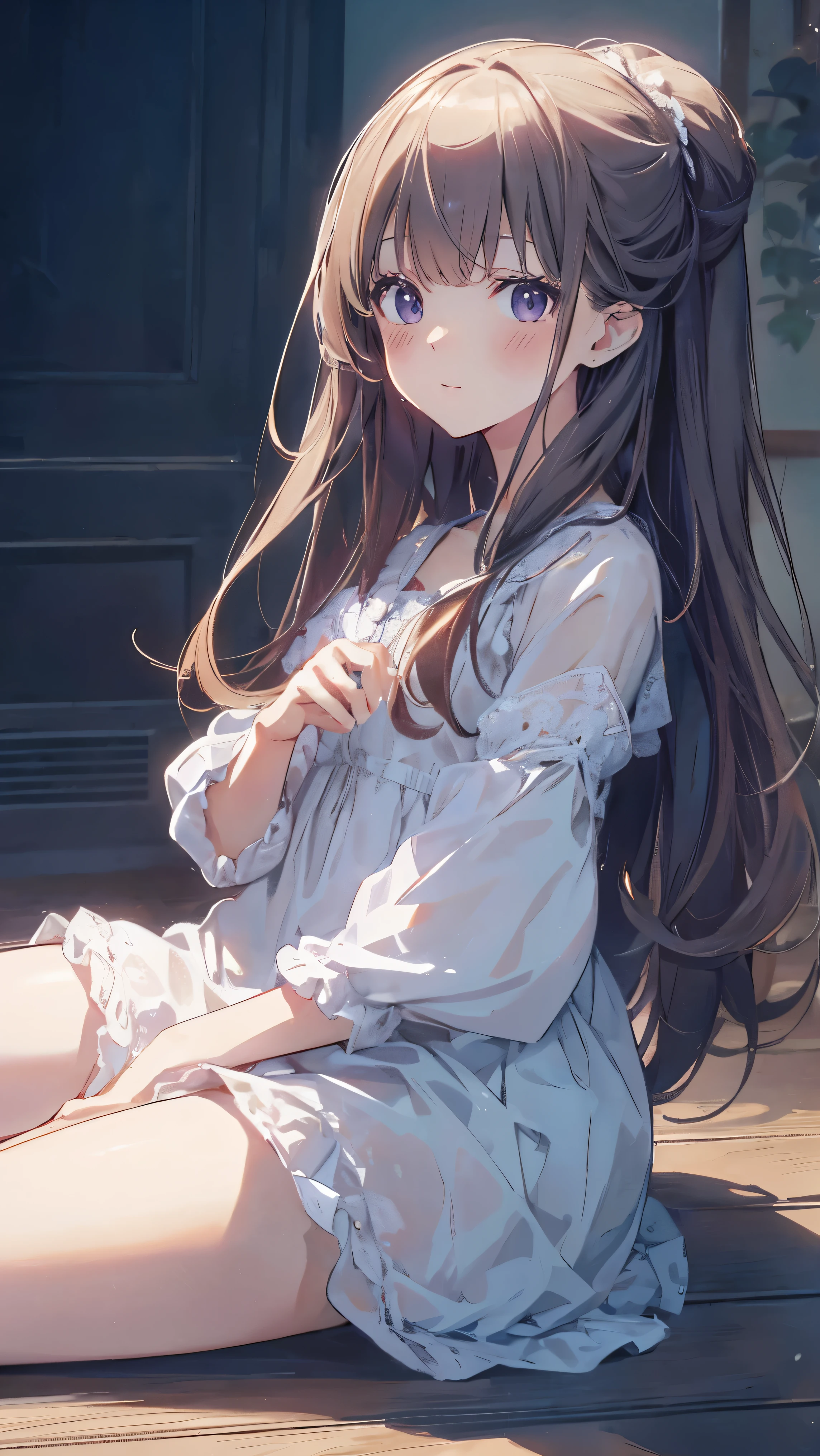 Masterpiece、Highest quality、highest quality、(((Lori)))、 ((Petite))、Shiny hair quality、Small face、Sitting、Super detailed, beautiful, wide eyes、Ultra-detailed, clear and beautiful faces、(cute illustration:1.2), High-resolution, ultra-detailed, best quality, embarrassed