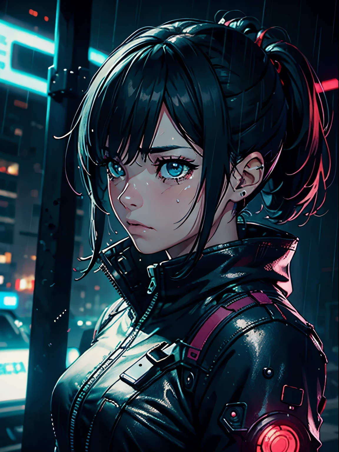 cyberpunk triste,chorar,darkeness,Rain sky,。.。.。.。.。.。.。.。.。.。.。.。.。.。.。.。.。.。.。.。.。.。.。.。...3d,Upscale,Hard disk,Loira Curta,is crying,de costas viradas