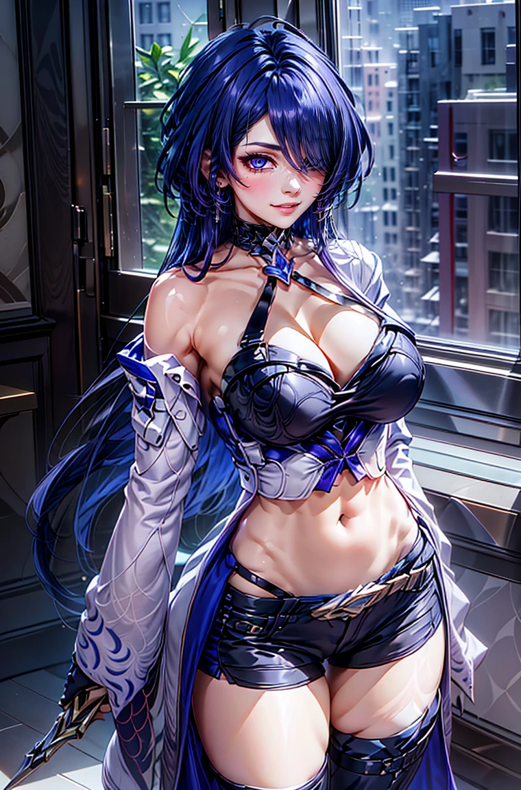 8K、top-quality、An ultra-high picture quality、ultra-detailliert、Ultra-realistic flesh feeling、full bodyesbian、A sexy、花魁、Beautuful Women、red and white、Kimono with visible collarbone、Long blue hair、Blue eyes、shinny skin、Very gigantic-breasts、ample breasts、extremely big ass、shinny skin 、The background is a night playground --auto --s2