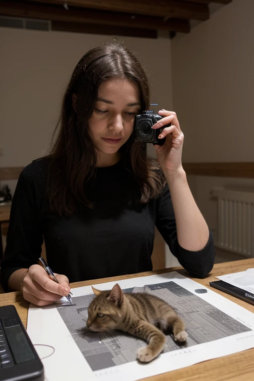 Design an image of an architect photographing a cat