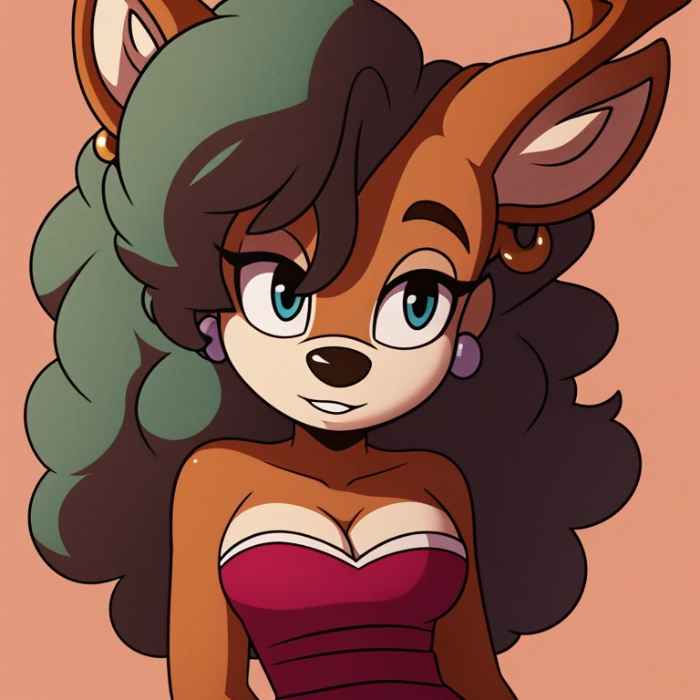 White fur, deer, curly hair, dress, high resolution, earrings,
