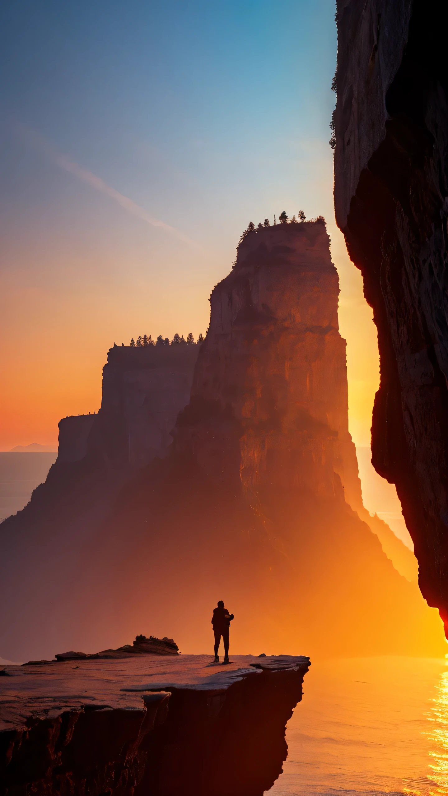 Highest quality,Fantasy,cliff,Sunset