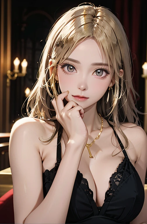 1girl in、Beautiful woman with accentuated slim abs:1.3、(Colossal tits:1.2)、Casual clothing:1.2、Western-style room、Chic room、Soft breasts、Exposed cleavage、Fancy bra in black、8K、Raw photo、​masterpiece、absurderes、top-quality、Best Illustration、hight resolution:1.1、The ultra-detailed、portlate、hyper realisitic:1.4、sharp focus:1.4、realisitic、Photorealsitic:1.3、Cinema Lights、Film grain、masutepiece、a closeup、full body Esbian、depth of fields、eyes focus、looking at viewert、Beautiful detailed eyes、young、85mm lens、F/1.4、professionally lit、portlate、Photon mapping、Radio City、physically-based renderingt、Transparency、Glossy skin、Soft light、Lifelike face、Realistic body、real looking skin、pale skin、well-styled、japanes、heart-shaped lip、eye shadow、Pink blush、makeups、camel's toe、long legged、pureerosface_v1:0.8、Floating hair、Unkempt hair、NovaFrogStyle、egyosar:1、Puffy eyes、Purple Eye、with round face、bangss、bokeh dof:1.2、dynamicposes、(Hairstyles tailored to Japan trends in 2023、cute little:1.5、a blond、Bun head、bangss、Mouth closed、A sly smile:0.2、Relaxing Pose)