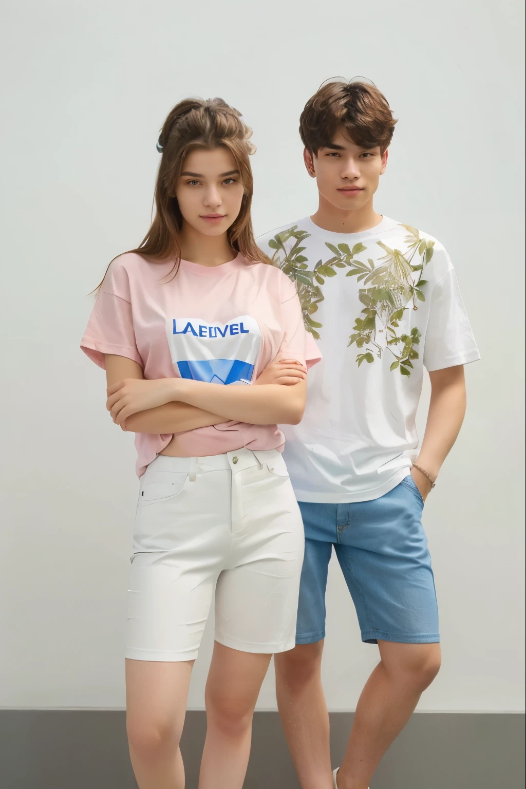 a young couple wear white t-shirt