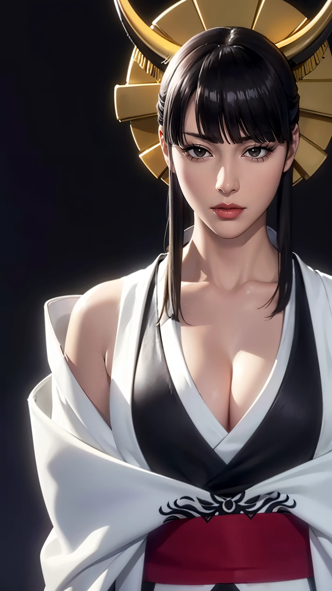 （（（完美figure，figure，solo， （（（japanese clothes, kimono, mechanical arms, extra arms,））），（（（senjumaru shutara, long hair, bangs, blunt bangs, black hair, sidelocks, (black eyes:1.5), makeup, lipstick, red lipstick,））），((masterpiece)),high resolution, ((Best quality at best))，masterpiece，quality，Best quality，（（（ Exquisite facial features，Looking at the audience,There is light in the eyes，(（（lol，confidence））)，））），型figure:1.7））），（（（Light and shadow，Huge breasts））），（（（Looking at the camera，black background，）））