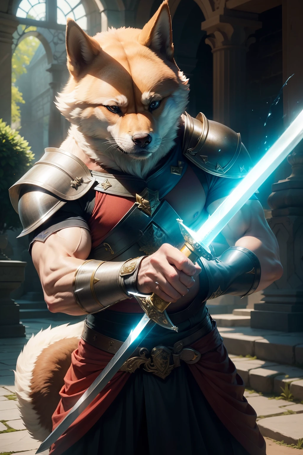 Doge, with determination in his eyes and a noble expression on his face, makes an earnest attempt to pull out the legendary Excalibur sword from its stone. With a mighty heave, he strains every muscle in his body, but alas, the sword remains stubbornly embedded within the ancient stone. Sweat drips from his muzzle as he grunts in frustration, his tail wagging in excitement and disappointment at the same time. He can feel the power of the sword within reach, yet it remains elusively out of his grasp. Doge's determination never wavers, and he continues to tug at the sword, knowing that one day, he will succeed. However, for