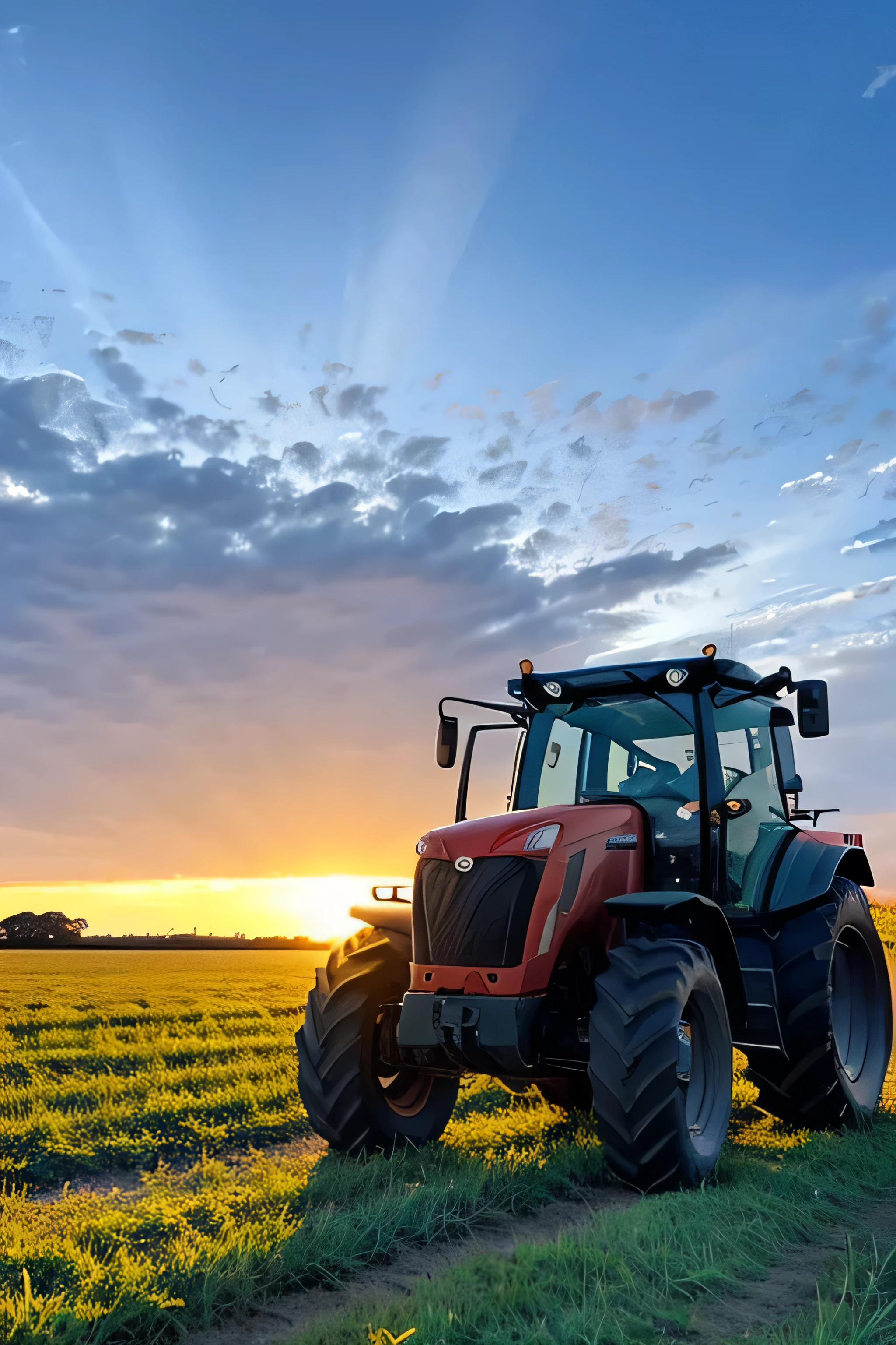 I would like a photo of Mitsubishi Mahindra&#39;s latest tractor with the sky in the background.