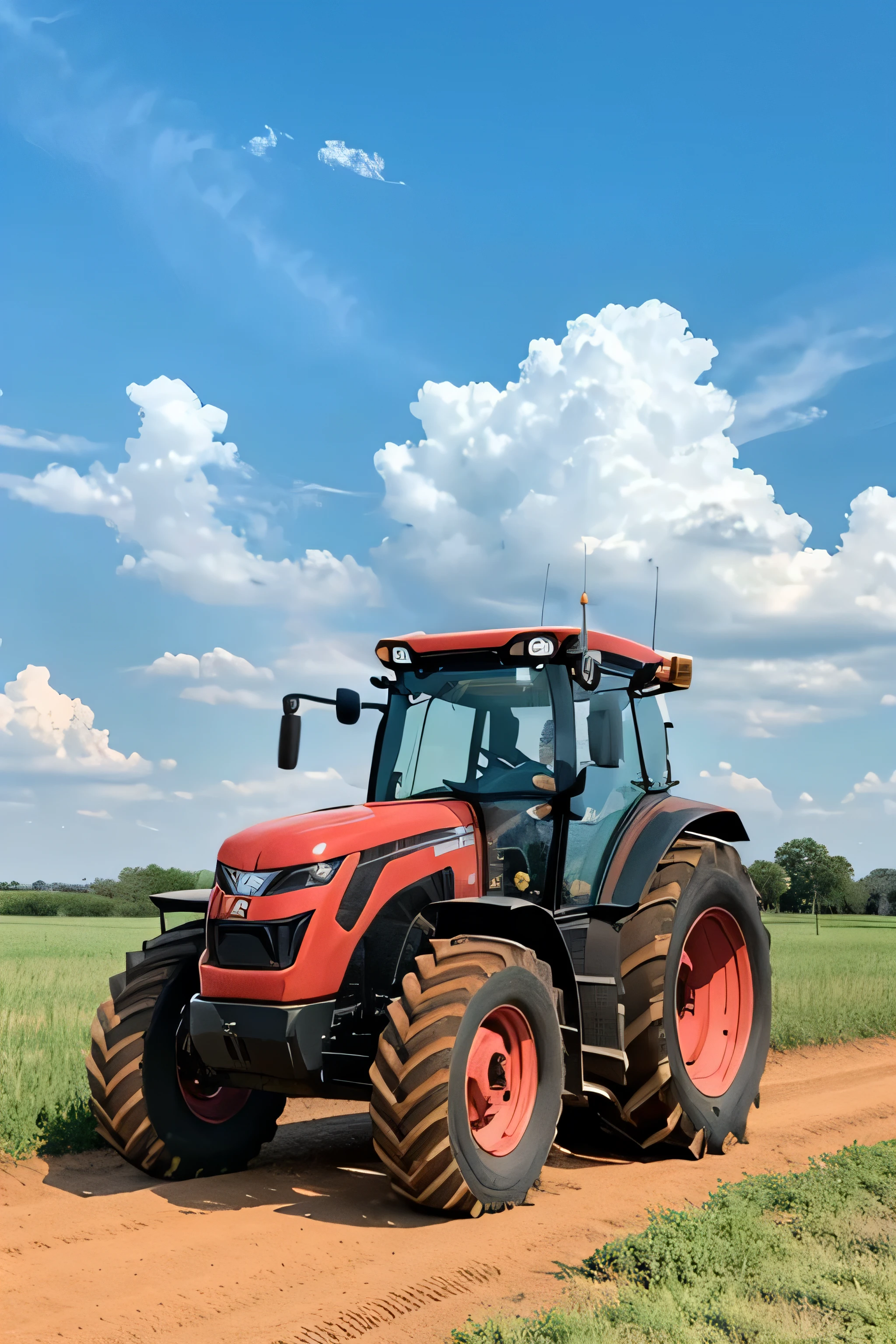 I would like a photo of Mitsubishi Mahindra's latest tractor with the sky in the background.