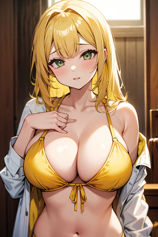 Yellow Bra,Yellow panties,Beautiful woman,Big Breasts