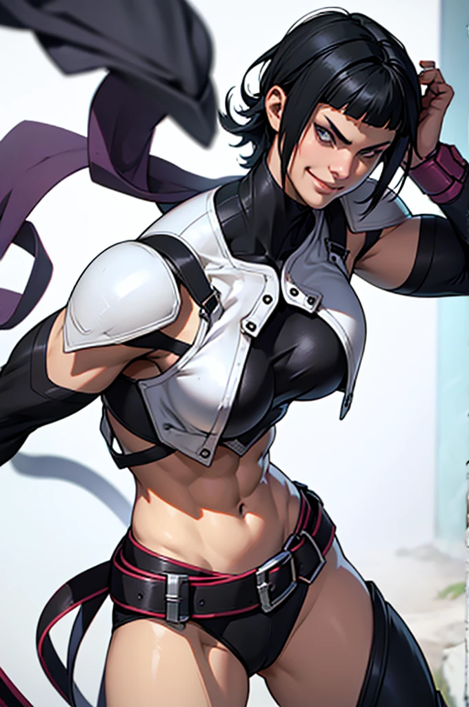 mulher jovem,short black hair , badass , full ancient armor,coxas torneadas,Evil Smile