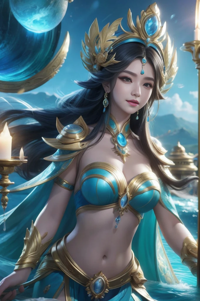 (high quality), (masterpiece), (detailed), 8K Hyperrealistic Image of Kadita, Ocean Goddess, in the future environment, Intricate detail and realistic accuracy in depicting Japanese girl characters.