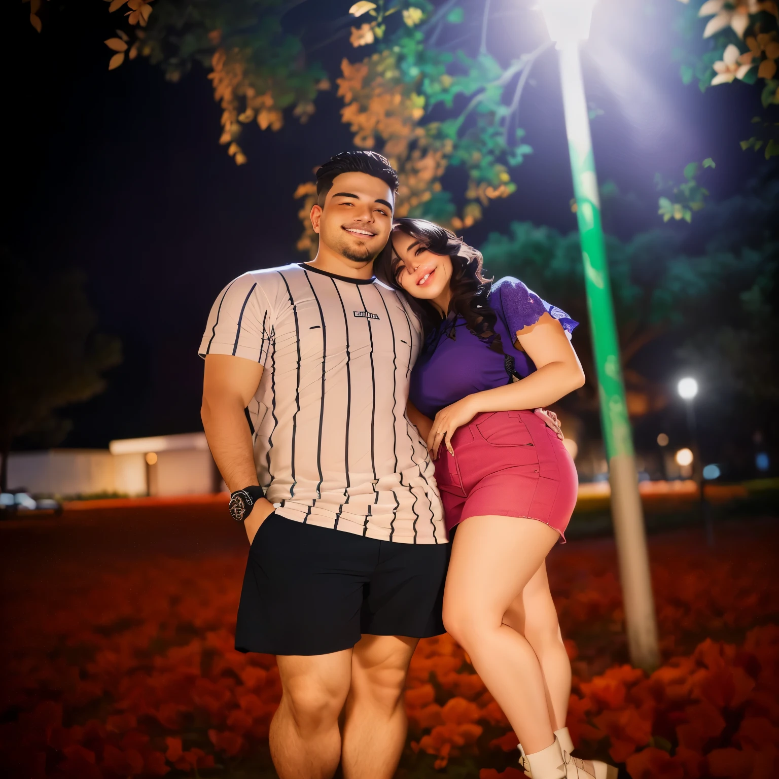 There's a man and a woman together in a park, Casal pose, lovely Casal, photo taken at night, Casal, happy Casal, fotografia casual, noite, growth of a Casal, powder Nándor Katona, foto tirada com canon 5d, imagem de qualidade muito baixa, tirada com sony alfa 9, They are in love, editado no photoshop