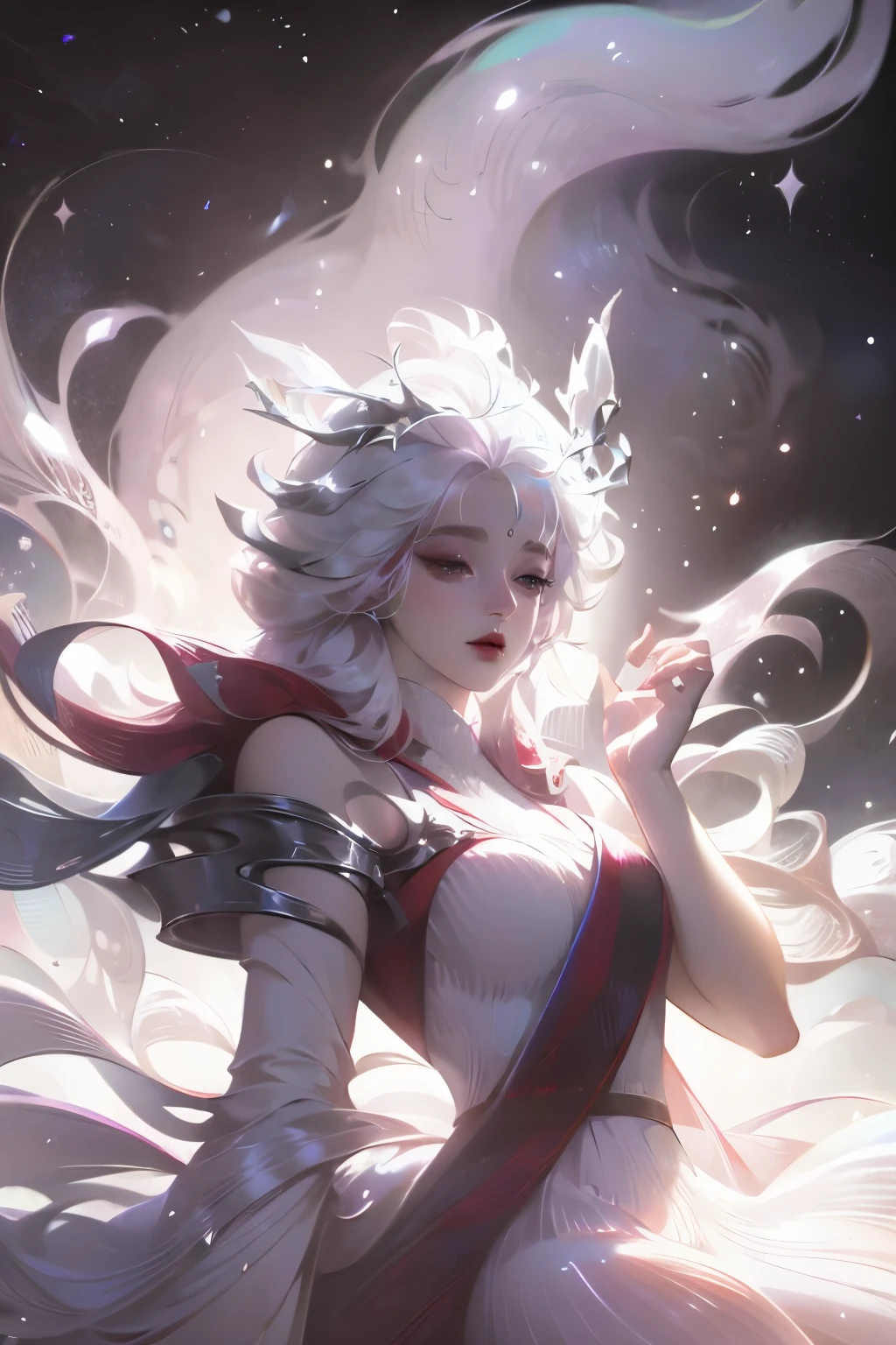 Anime girl with long white hair and blue skirt in the snow, White-haired deity, White hair floating in the air, Anime Fantasy Illustration, Flowing white hair, Beautiful young wind elf, Beautiful fantasy anime, shiny flowing hair, Ethereal Anime, beautiful anime artwork, Beautiful digital art work, Anime Fantasy Artwork, ((beautiful fantasy queen)), 2. 5 d cgi Anime Fantasy Artwork