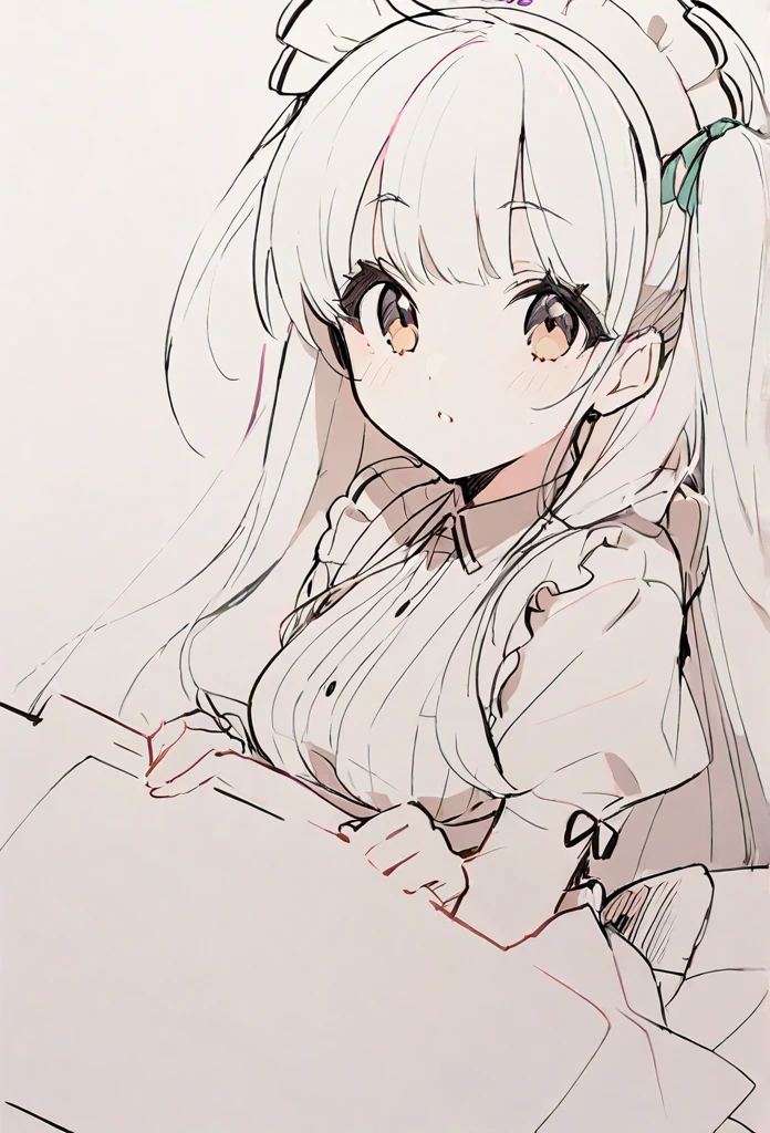 one black line drawing of {maid cafe anime}, in the style of simplified and stylized illustrations, simple line drawing, high resolution vector