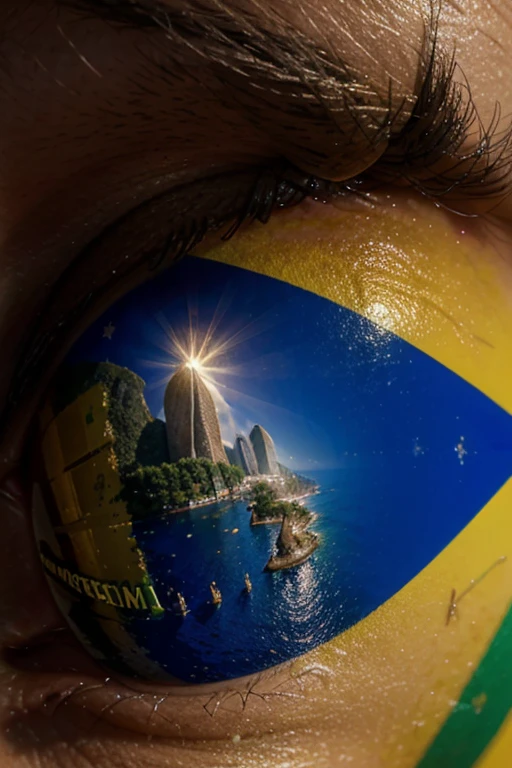 brazilian people at Rio de janeiro looking to Brazil flag on the Christ the Redeemer, Surrealism, ray tracing, multiple views, UHD, 8k