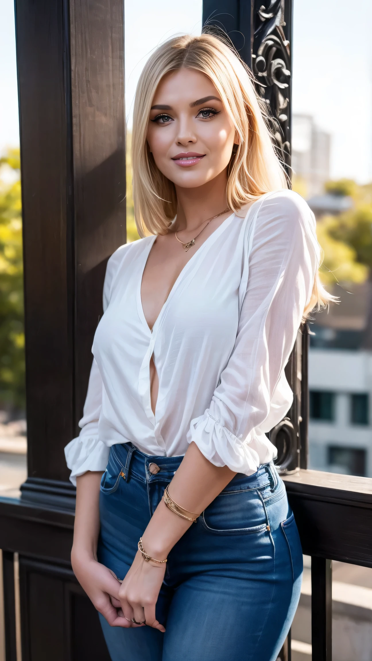 Allie Dunn, blonde hair, Under the soft glow of street lamps in an urban setting, Allie leans against a wrought-iron fence, her attire a blend of casual elegance. Her flowing blouse and fitted jeans exude effortless style. With one hand resting on the fence and the other tucked casually into her pocket, she strikes a relaxed yet alluring pose. The gentle breeze ruffles her hair, framing her face with an air of natural beauty. Allie's serene expression and casual stance invite viewers to share in the tranquility of the moment, capturing the allure of an urban oasis amidst the hustle and bustle of the city.,(perfect leggs), (whole body), (posing), (photo pose), (sitting in park), (confident stance), (alluring allure), (impeccable craftsmanship), (exquisite attention to detail), (smile) (perfect smile), perfect lipps), (perfect teeth), (perfect smile), (irresistible sexiness), (designed to ignite passion), (undeniable sensuality). looking at viewer, smiling, masterpiece, best quality, highly detailed, (Beautiful and detailed eyes), (beautiful and detailed face), Perfect female body, (Best Quality), (ultra-detailed), (master piece), (high resolution), (Original), (the Extremely Detailed CG Unity 8K Wallpapers), big , perfect skin, perfect face, ultra realistic, sexy.
