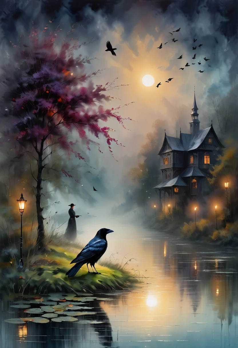 (dark atmosphere,Goethe-Mode,helle Farben),(best quality,Super exquisit,),sexy Gothic-Rabe,Rosengarten bei Nacht,Crow feathers,black crow,Das Mondlicht spiegelt ihre elegante Silhouette,Weiche Schatten und weiche Glanzlichter,Contrasting colors create a lively atmosphere,dunkle und stimmungsvolle Farbpalette,Dezente und dennoch dramatische Lichteffekte,Erhabene Dunkelheit vermischt mit exquisitem Mondlicht