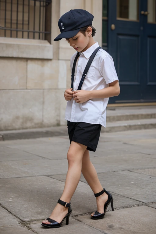 boy with cap and high heel shoes