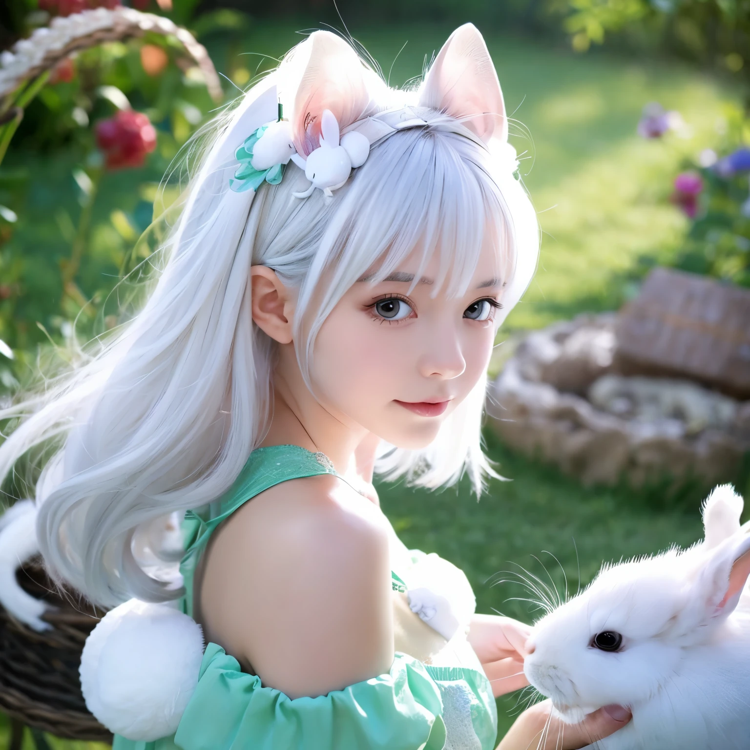 White Hair Girl, ,Rabbit, Half Dragon