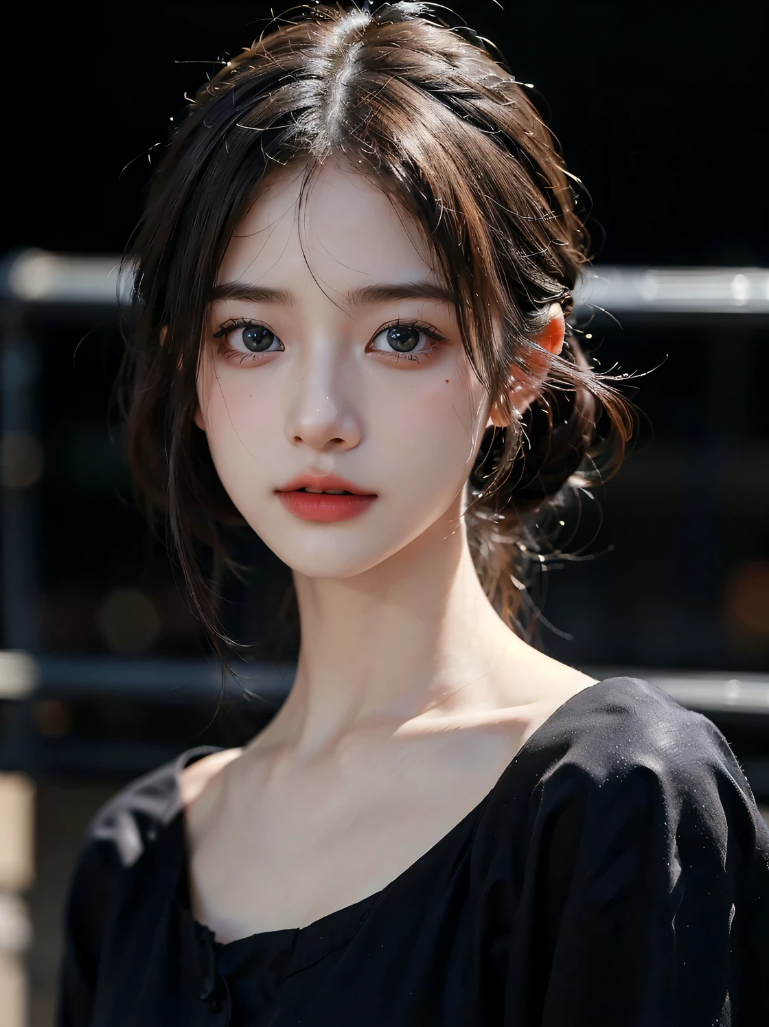 1girl, (looking at viewer:1.2), detail face, (a girl standing, rending on cgsociety, black shadows, streaming, new york backdrop), romanticism, atmospheric, (RAW photo, best quality), (realistic, photo-realistic:1.3), masterpiece, an extremely delicate and beautiful, extremely detailed,