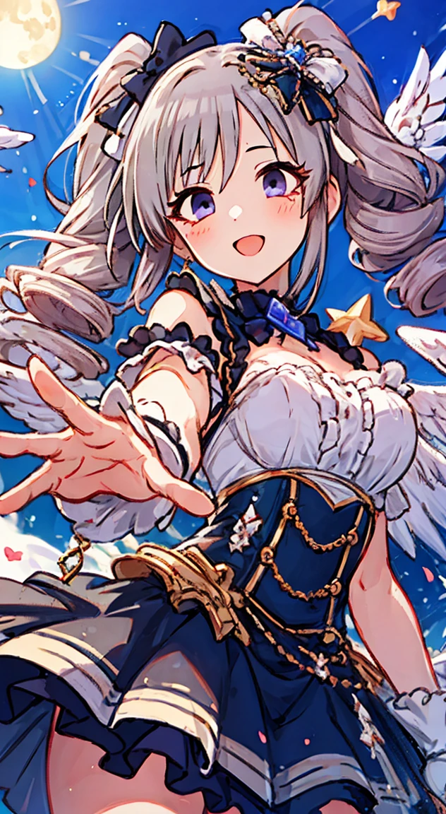 High Quality,Superior,Angelic,Radiant,Charming,Kawaii,Radiant Smile,peace fingers,Idol,idol stage,gothic costume,2 girls,Ranko kanzaki, Kiriko yukoku,