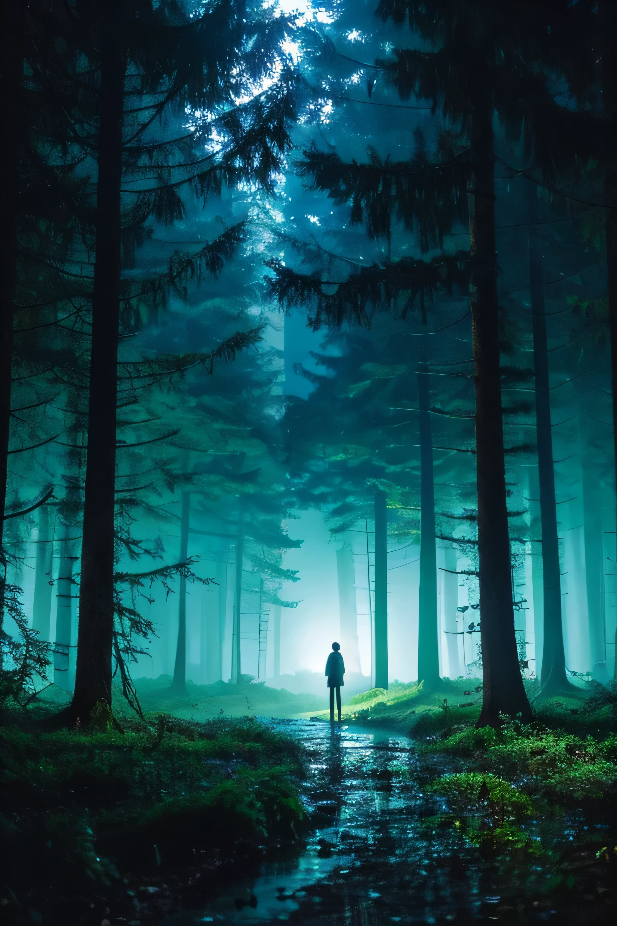 A sleepy forest in the middle of the night when it&#39;s raining