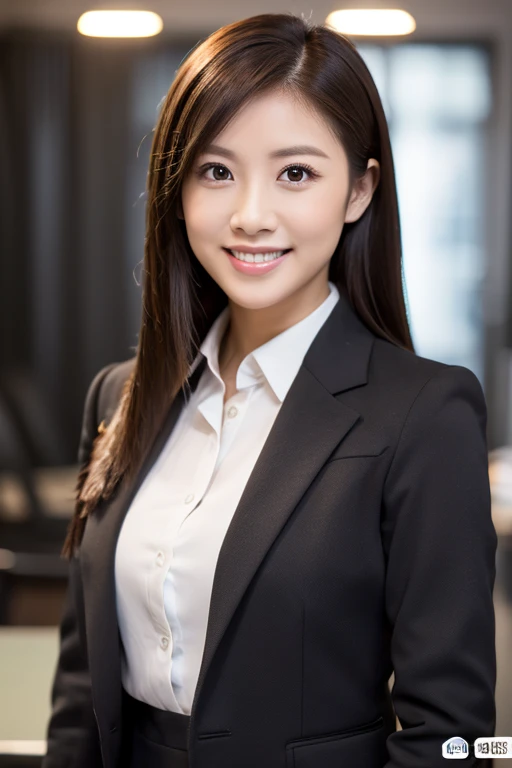 (In 8K、Raw photo、highest quality、Realistic、Photorealistic、Professional Lighting, Tabletop, View your viewers:1.4, front lighting:1.5, Gray background), 28 year old Filipino woman, Attractive real estate company employees, Big glowing eyes:1.5, Slim figure, Facing forward, A strong sense of responsibility, Stylish appearance, A confident smile, Professional atmosphere, Dark brown hair color, Long Hair Length, Recruitment suits, A knowledgeable impression, Bust up shot