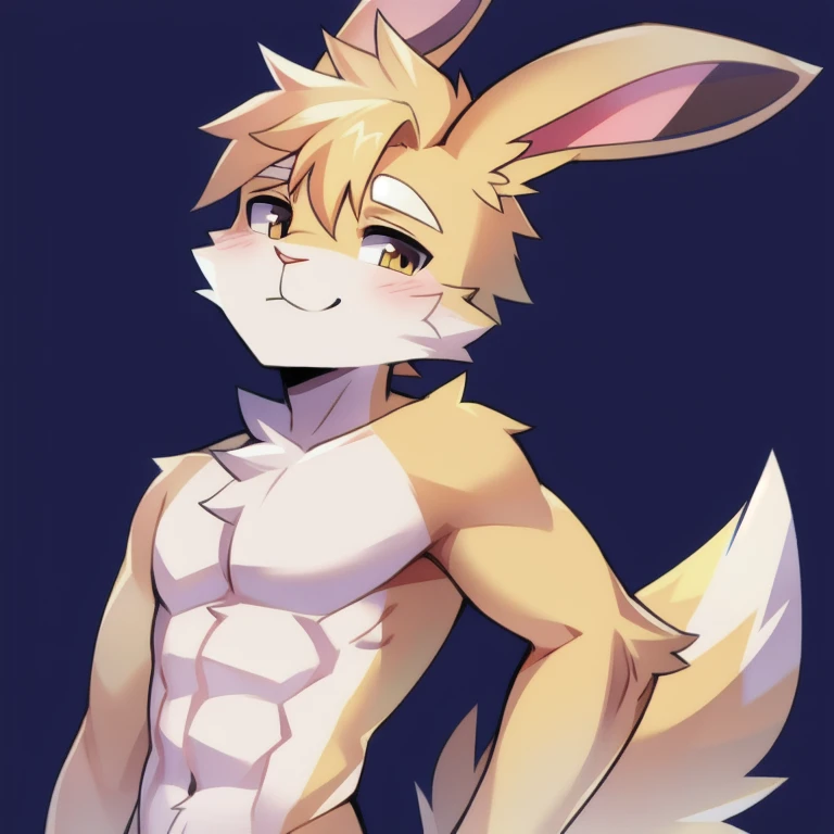 solo, male, rabbit, yellow colored fur, lean body, anthropomorphic rabbit, 