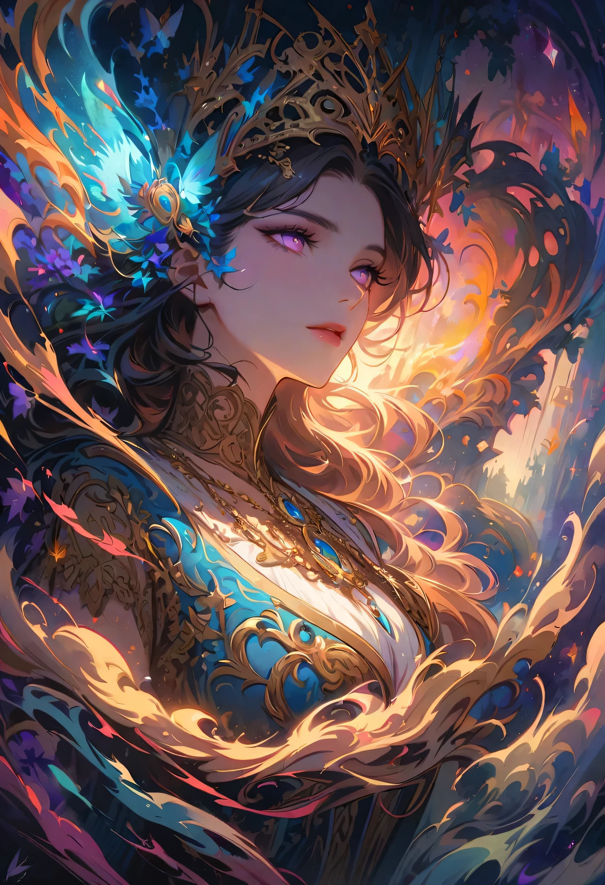 Goddess flying into the sky, Chinese style, phoenix fairy, gorgeous clothes, beautiful feather patterns, weapons in hand --auto --s2