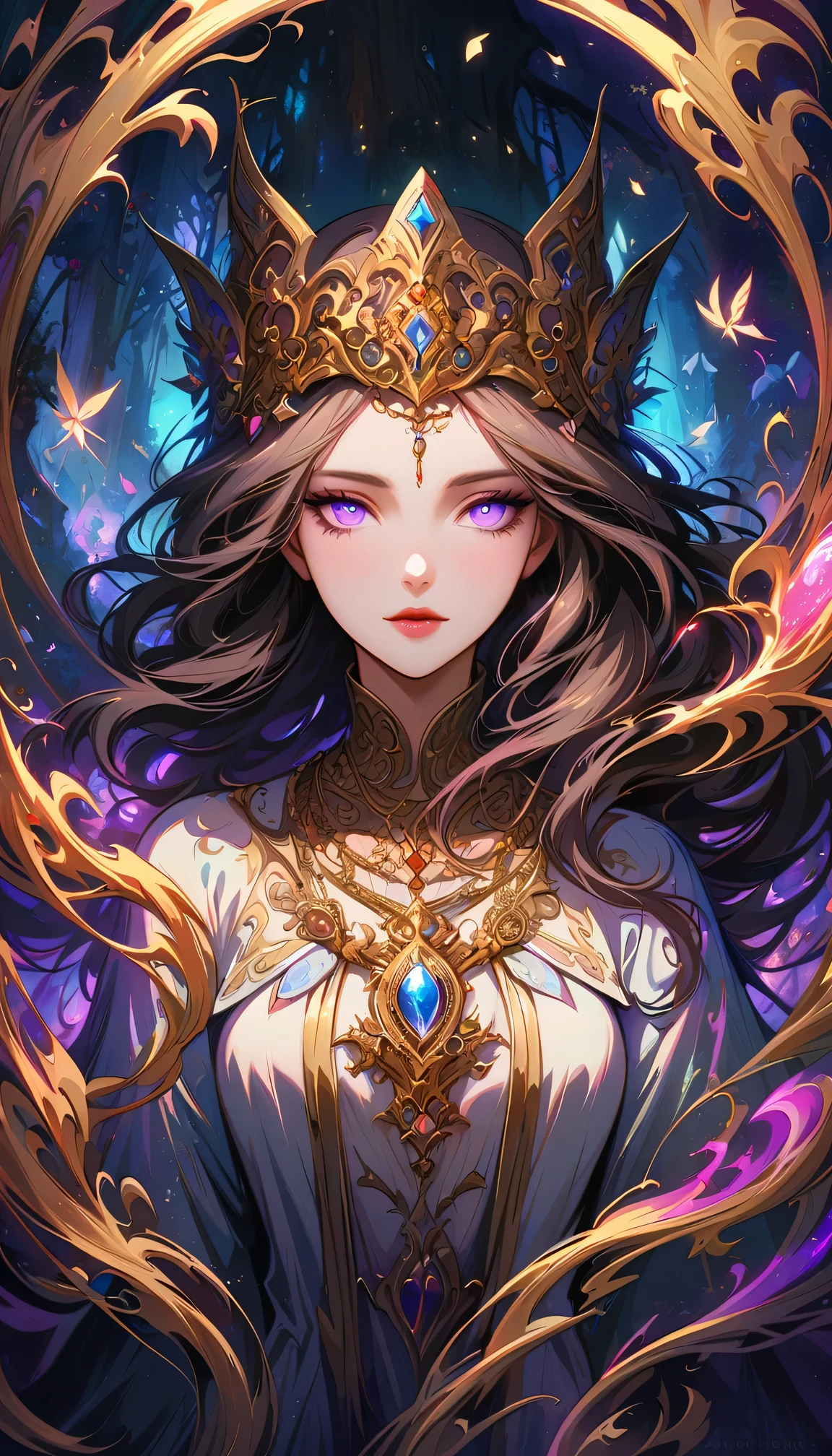 ((Extreme details)),(Super detailed), Chiaroscuro, Extremely detailed CG Unity 8K wallpaper, dark elf, priestess, golden jewelry, intricate details, mystical atmosphere, glowing eyes, ethereal beauty, delicate features, flowing hair, majestic headdress, ornate necklace, intricate bracelets, ancient symbols, shimmering staff, armored thigh boots, mysterious aura, Facing forward, Looking at the audience, moonlit forest, enchanted ruins, magical powers, divine radiance, peaceful serenity, subtle shadows, rich textures, vibrant colors, epic fantasy, otherworldly charm, surreal elements, ethereal light effects, Look away, look up, from above, captivating composition, powerful storytelling.