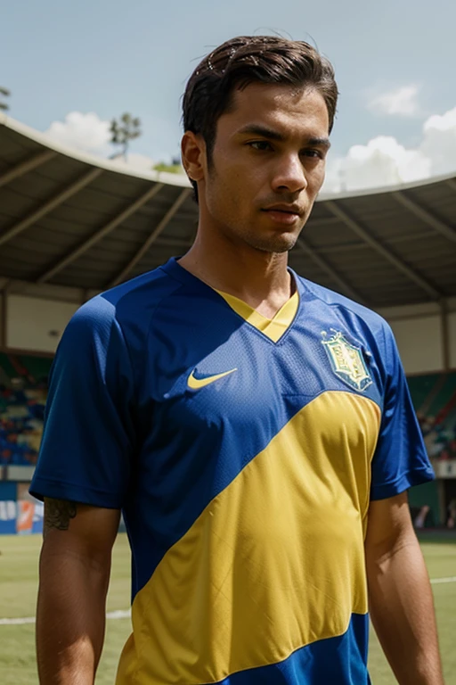 creates a man playing ball wearing a shirt from the Brazilian national football team