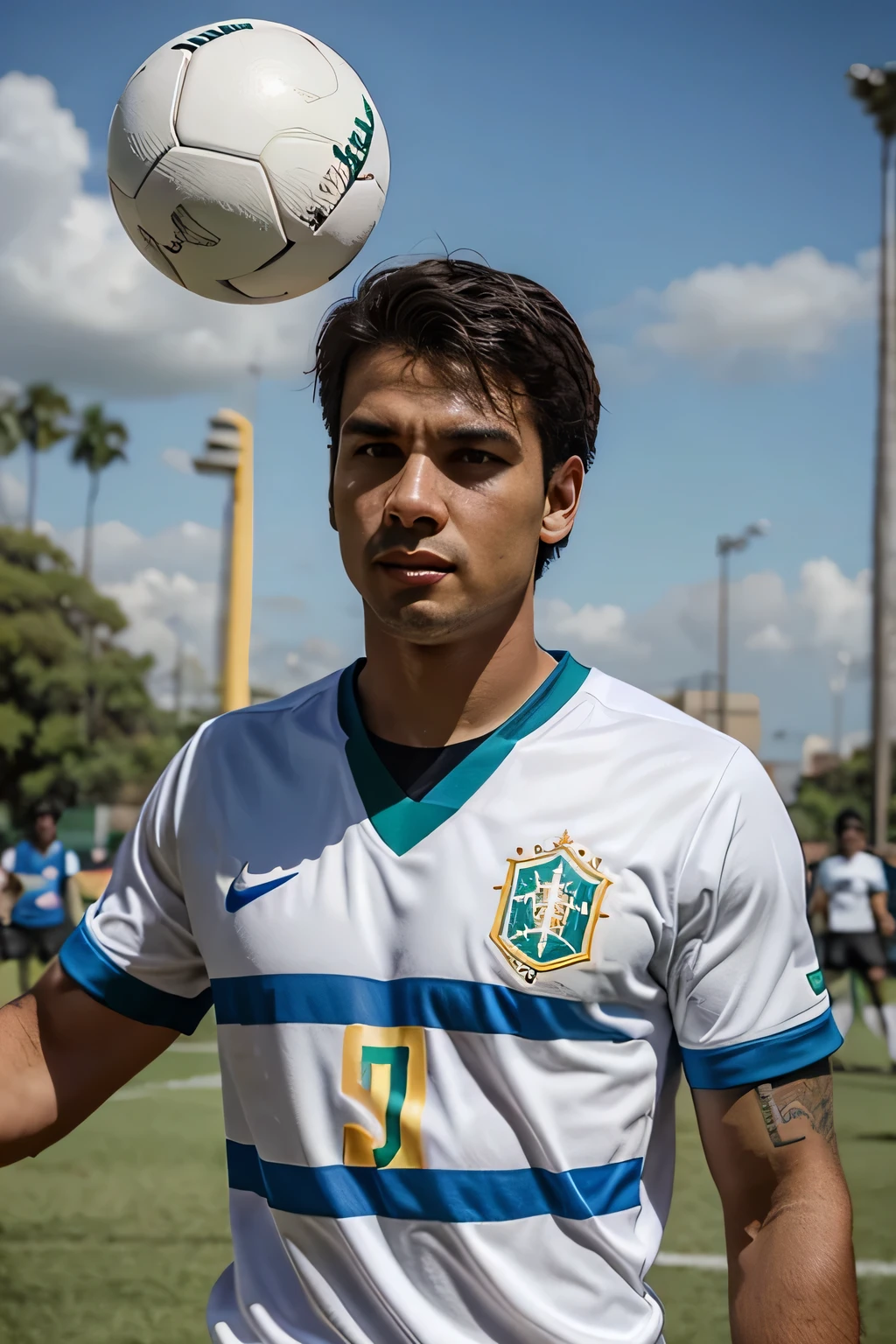 creates a man playing ball wearing a shirt from the Brazilian national football team