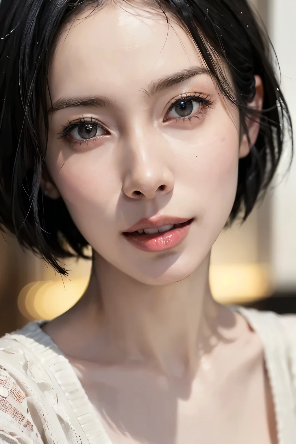 (masterpiece:1.3), (8k, photorealistic, RAW photo, best quality: 1.4), (1girl), beautiful face, (realistic face), (black hair, short hair:1.3), beautiful hairstyle, realistic eyes, beautiful detailed eyes, (realistic skin), beautiful skin, (sweater), absurdres, attractive, ultra high res, ultra realistic, highly detailed, golden ratio, smile, full body shot, selfie