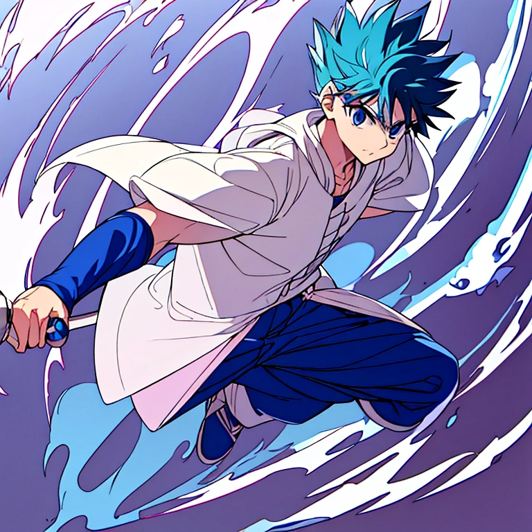 Crea a killua de hunter x hunter con un pantalon de buzo azul y poleron color blanco